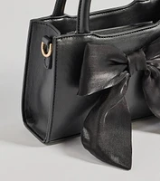 Tres Chic Tulle Bow Faux Leather Handbag