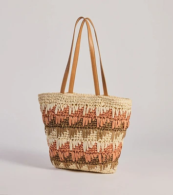 Paradise Bound Braided Striped Straw Tote Bag