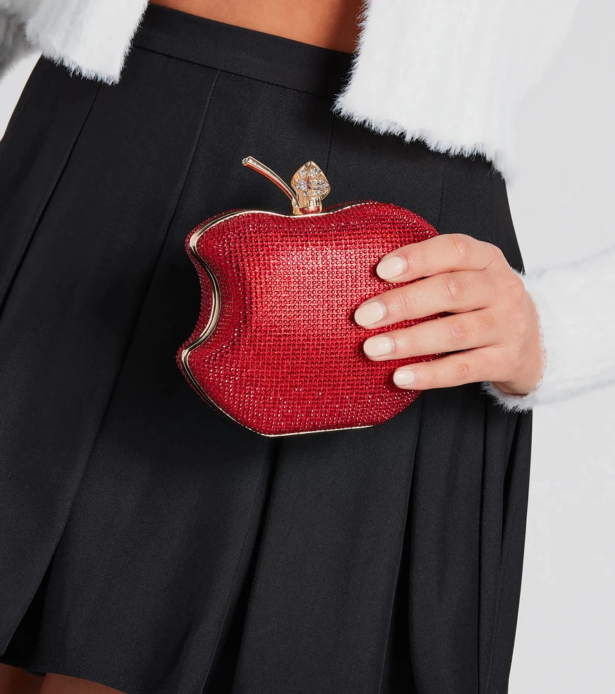 Tempting Glamour Rhinestone Bitten Apple Clutch