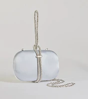 Cordially Invited Rhinestone Strap Satin Clutch