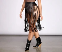 Rockin' Hun' Faux Leather Fringe Belted Skirt