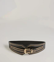 Rebel Edge Faux Leather Studded Stretch Belt