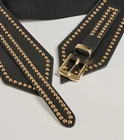 Rebel Edge Faux Leather Studded Stretch Belt