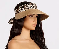 Fun In The Sun Leopard Ribbon Straw Visor