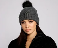 Glam Cozy Faux Fur Pom Beanie