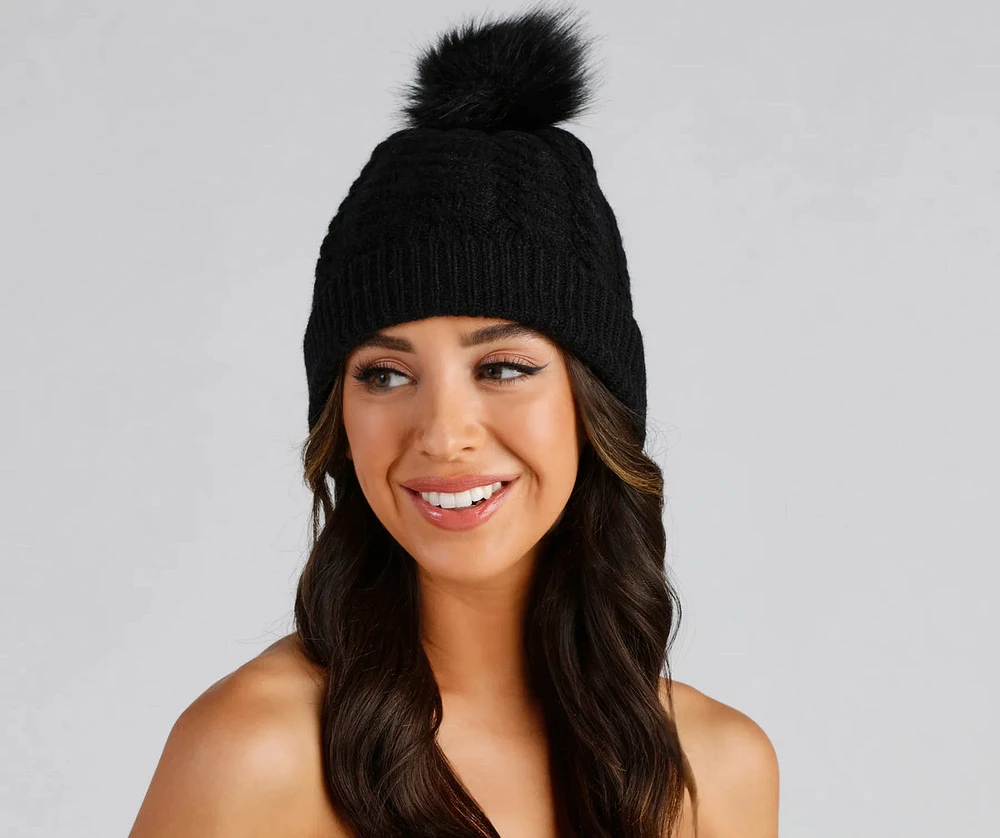 Warm & Toasty Cable Knit Pom Beanie