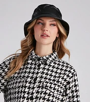 Trendy And Sleek Faux Leather Bucket Hat