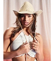 Beachy Shell-Trim Straw Cowboy Hat