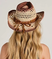 Boho Babe Out West Beaded Straw Cowboy Hat