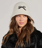 Adorably Cozy Bow Detail Faux Wool Bucket Hat