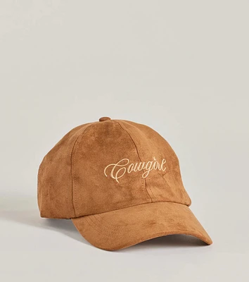 Faux Suede Cowgirl Script Baseball Cap