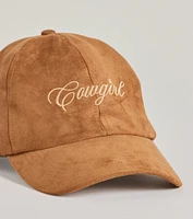 Faux Suede Cowgirl Script Baseball Cap