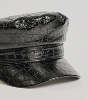 Edgy Sleek Croc-Embossed Cabby Hat