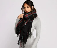 Plaid Fringe Blanket Scarf