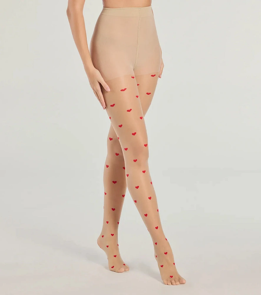 Sweet Glam Flocked Heart Sheer High Waist Tights