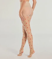 Sweet Glam Flocked Heart Sheer High Waist Tights