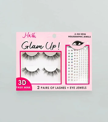 Glam Up Faux Lashes And Eye Jewels Set