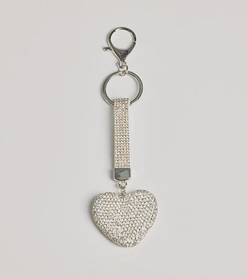 Shimmering Rhinestone Heart Charm Keychain