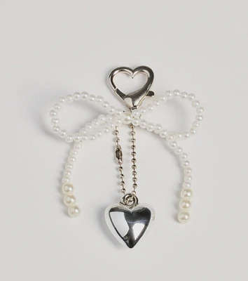 So Luxe Faux Pearl Bow And Heart Bag Charm