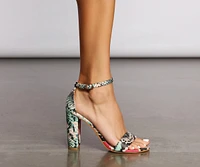 Sassy Snake Print Faux Leather Block Heels