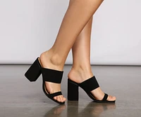 Faux Nubuck Banded Block-Heeled Mules