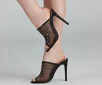 Edgy Stud Mesh Peep Toe Mules