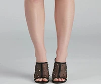 Edgy Stud Mesh Peep Toe Mules