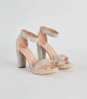 Glamour Effect Rhinestone Block Heels