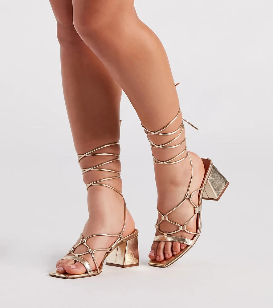 Glamour Nights Chrome Lace-Up Heels