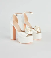 Fashion Strut Satin Rose Platform Heels