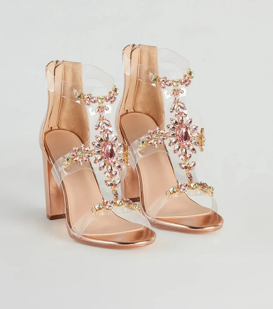 Gorgeous Glam Gemstone Metallic Block Heels