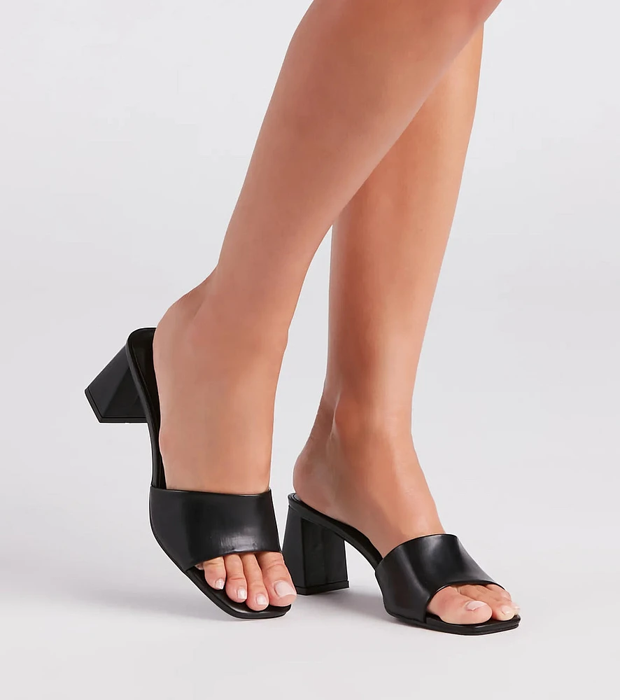 Step Style Square Toe Block Heel Mules