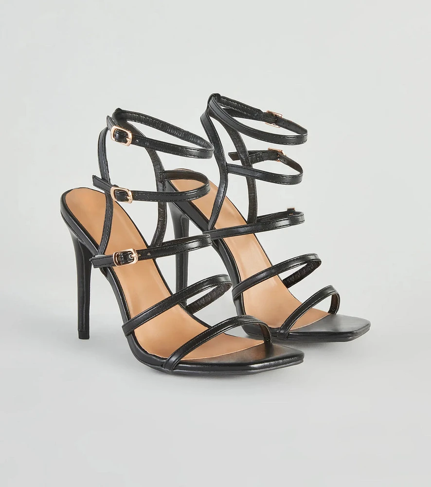 Oo La Faux Leather Caged Stiletto Heels