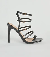 Oo La Faux Leather Caged Stiletto Heels