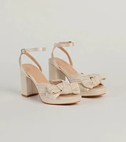 Elegance Served Satin Pleated Bow Block Heels