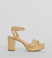 Boho Chic Straw Platform Block Heels