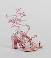 Dreamy Rhinestone Butterfly Spiral Metallic Heels