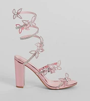 Dreamy Rhinestone Butterfly Spiral Metallic Heels