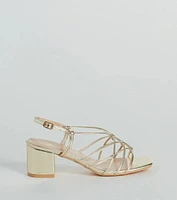 Glam Strappy Metallic Faux Leather Low-Block Heels