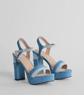 Style Quotient Platform Denim Block Heels