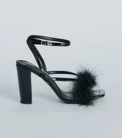 Fabulous Strut Marabou Strappy Block Heels