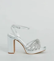 Shine Time Rhinestone Strappy Metallic Platform Heels