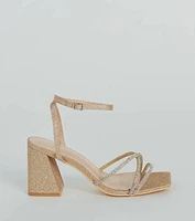 So Speechless Glitter Strappy Block Heels