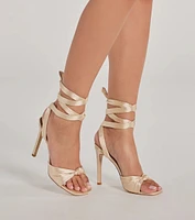 Statement Making Lace-Up Satin Stiletto Heels