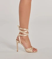 Statement Making Lace-Up Satin Stiletto Heels