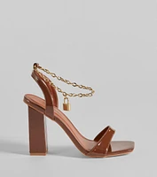 Locked Chain Ankle Patent Block Heels