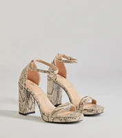 Sassy Moment Snake Print Block Heels