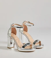 Glam Metallic Faux Leather Platform Block Heels