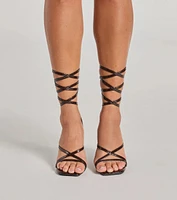 So Sleek Faux Croc Embossed Lace-Up Block Heels