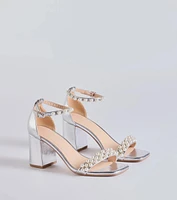 Gleaming Radiance Faux Pearl Metallic Block Heels